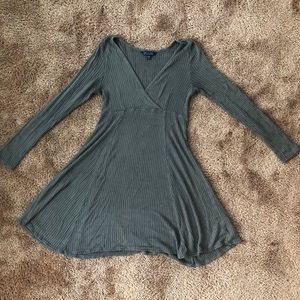 AEO Olive Green Long Sleeve Fit/Flare Dress